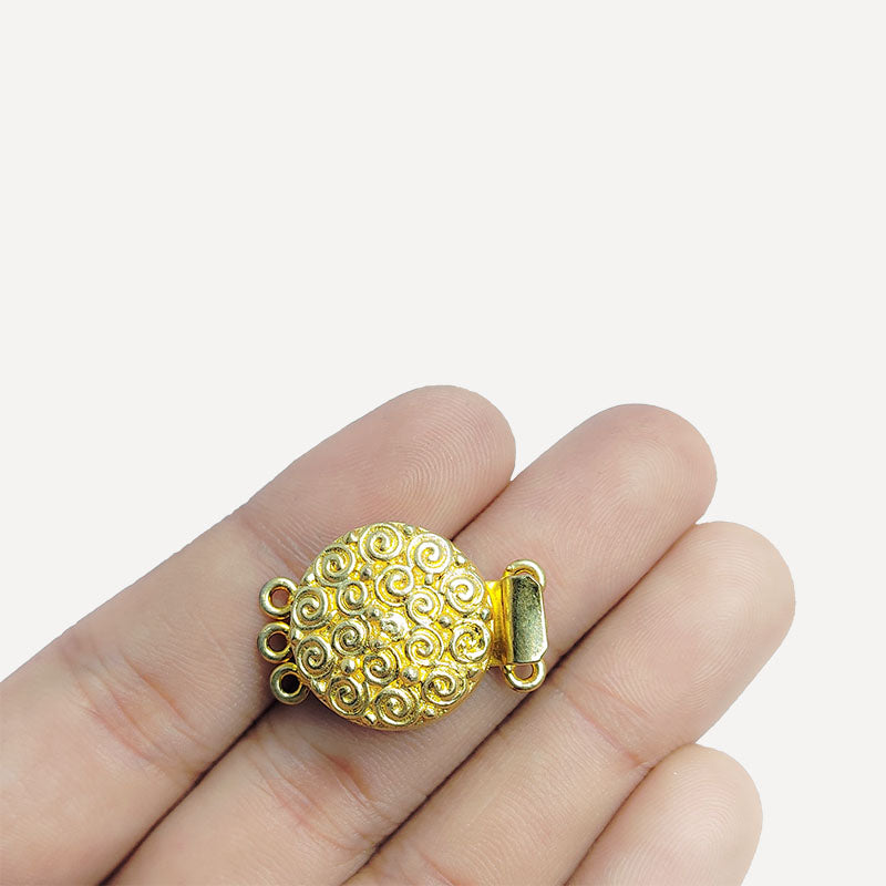 Elegant round swirl multi strand magnetic clasp with 3 hole, 18K Gold Overlay Over Copper, handcrafted in India.