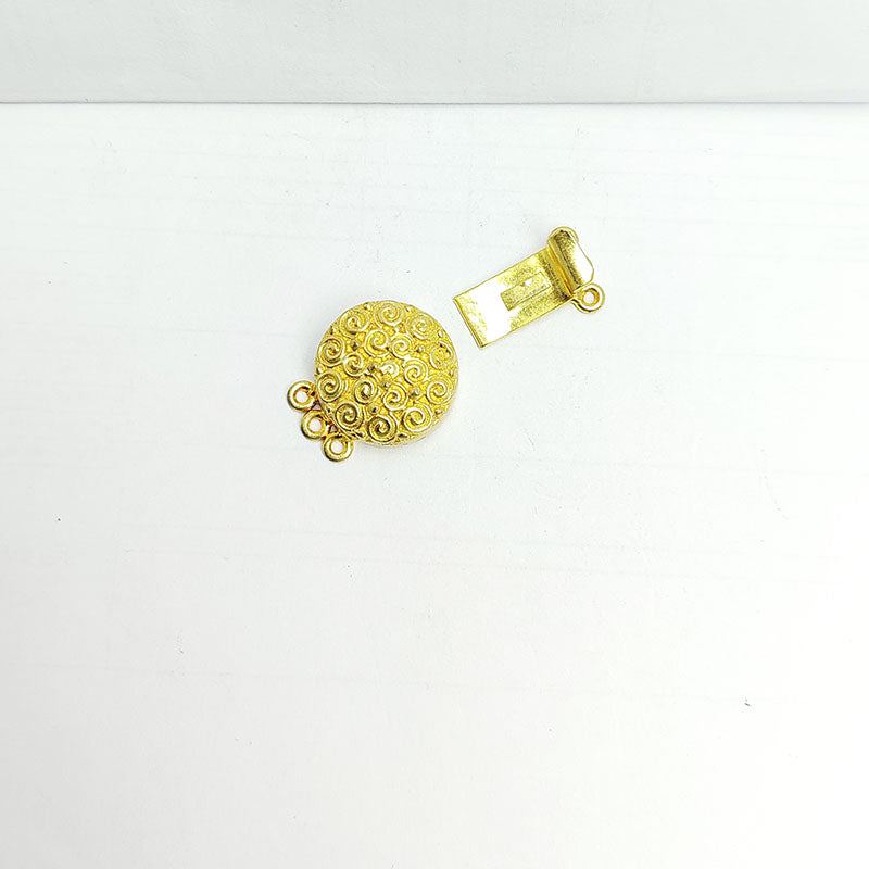 Elegant round swirl multi strand magnetic clasp with 3 hole, 18K Gold Overlay Over Copper, handcrafted in India.