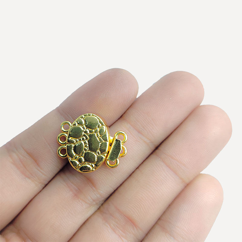 Elegant oval turtle shell multi strand magnetic clasp with 3 hole, 18K Gold Overlay Over Copper, handcrafted in India.
