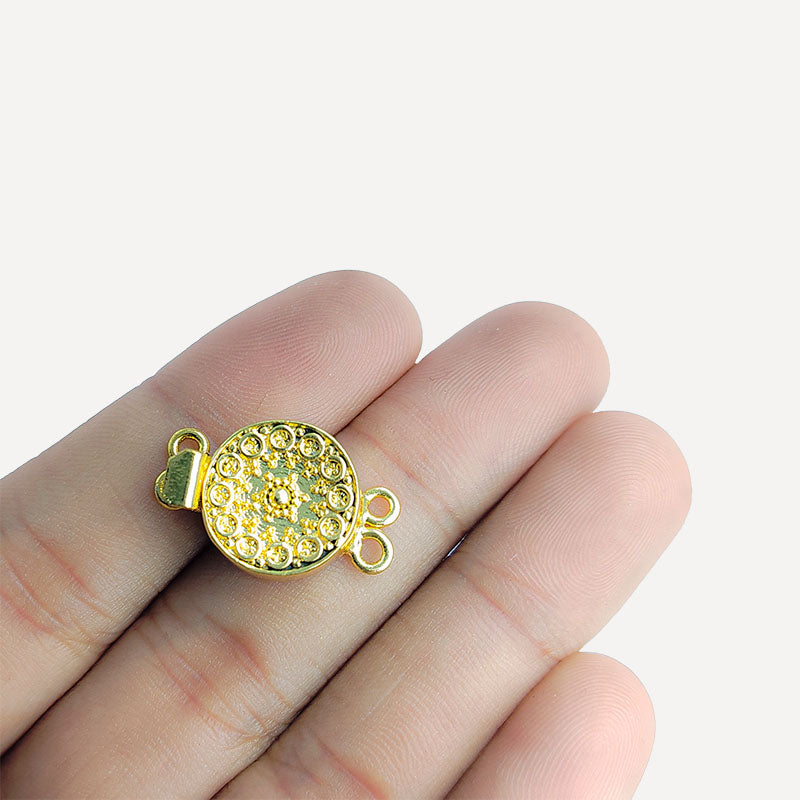 Elegant round stud border multi strand magnetic clasp with 2 hole, 18K Gold Overlay Over Copper, handcrafted in India.