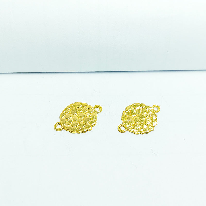 Elegant round pebble texture connector charm with 2 hole, 18K Gold Overlay Over Copper, handcrafted in India.
