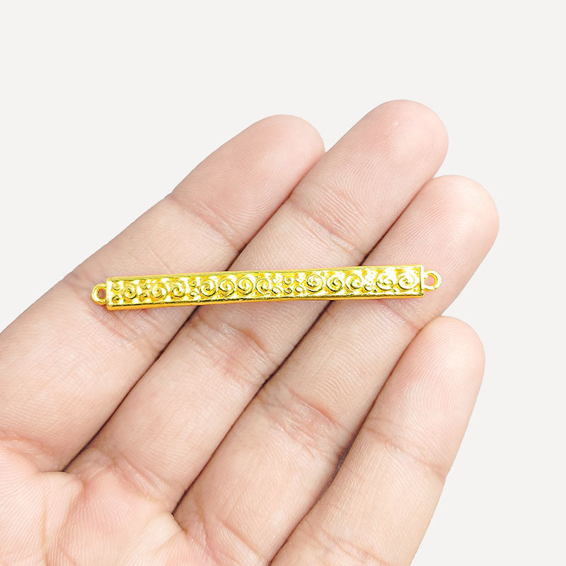 Elegant engraved bar connector with 2 hole, 18K Gold Overlay Over Copper, handcrafted in India.