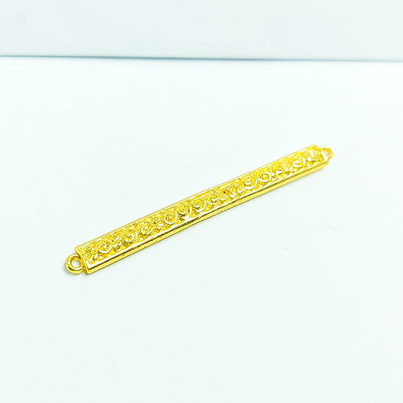 Elegant engraved bar connector with 2 hole, 18K Gold Overlay Over Copper, handcrafted in India.