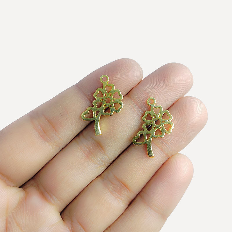 Elegant heart petal flower charm with open cutwork design, 18K Gold Overlay Over Copper, handcrafted in India.