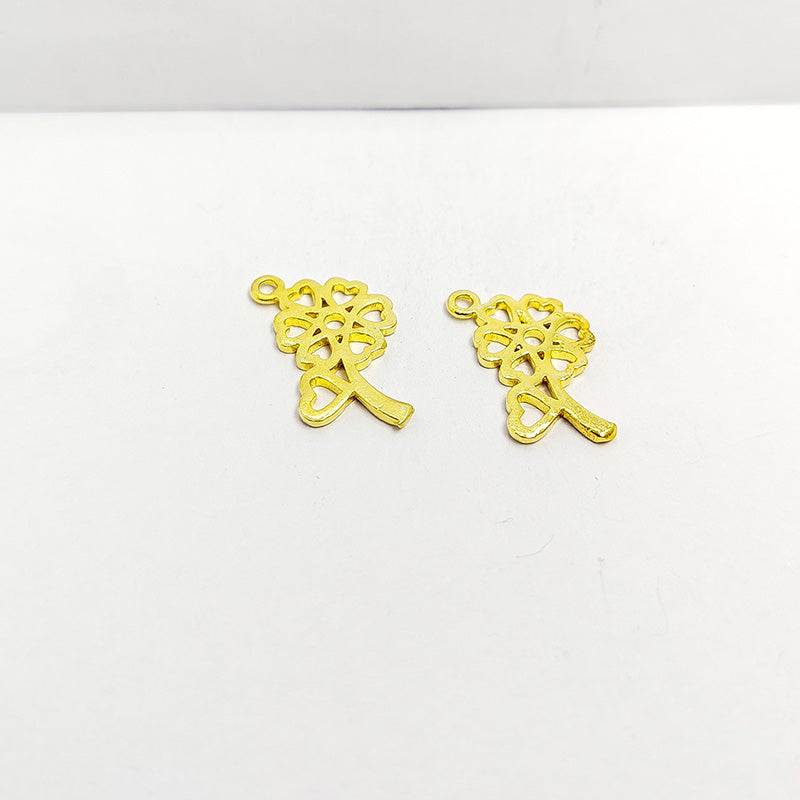 Elegant heart petal flower charm with open cutwork design, 18K Gold Overlay Over Copper, handcrafted in India.