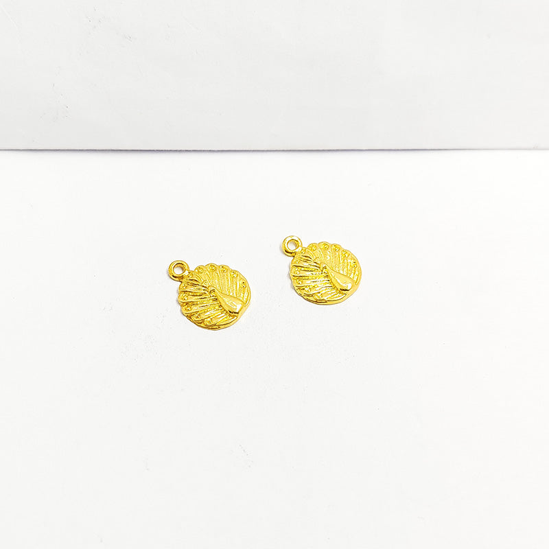 18K Gold Overlay Over Copper Elegant Peacock Charm Handcrafted In India For Necklaces And Bracelets