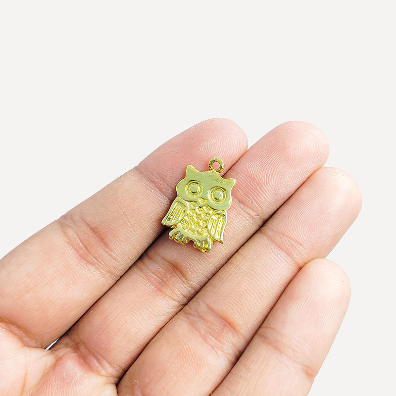 18K Gold Overlay Over Copper Lucky Owl Charm Handcrafted In India For Jewelry Making