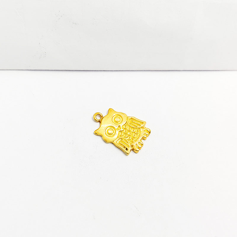 18K Gold Overlay Over Copper Lucky Owl Charm Handcrafted In India For Jewelry Making