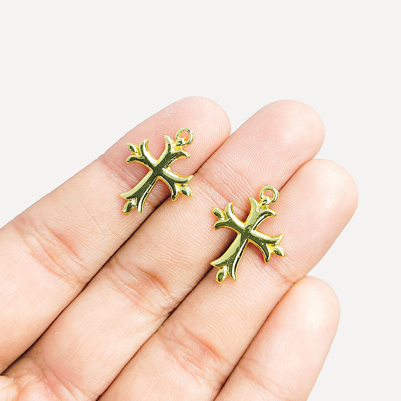 18K Gold Overlay Over Copper elegant cross charm handcrafted in India for everyday jewelry