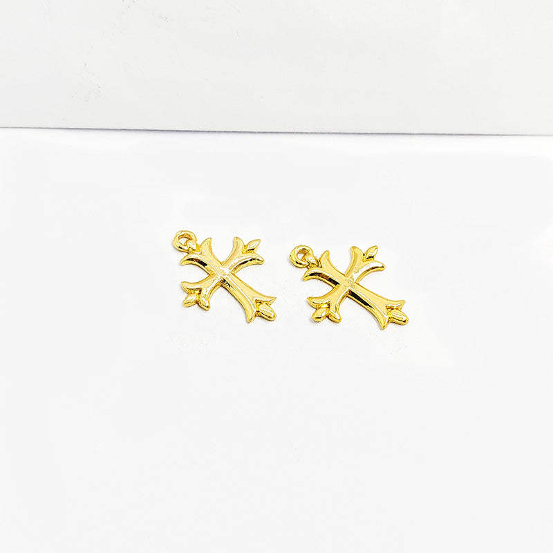 18K Gold Overlay Over Copper elegant cross charm handcrafted in India for everyday jewelry