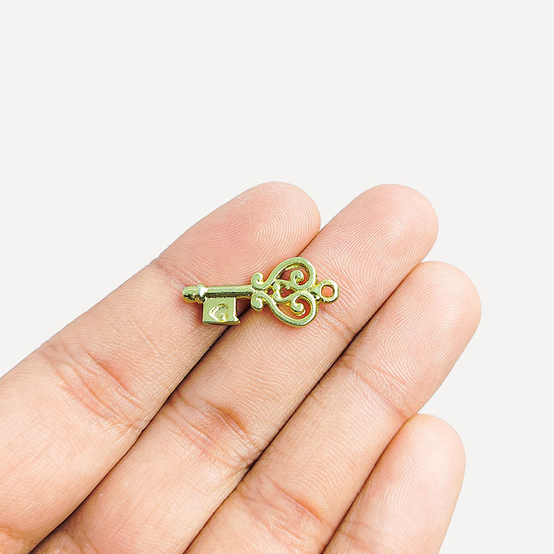Antique style key necklace crafted with 18K Gold Overlay Over Copper, handcrafted statement jewelry from India.