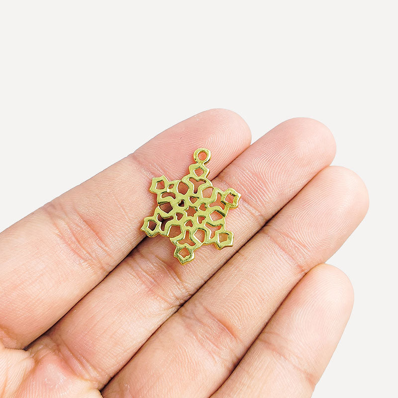 Geometric floral pendant crafted with 18K Gold Overlay Over Copper, handcrafted ethnic jewelry from India.