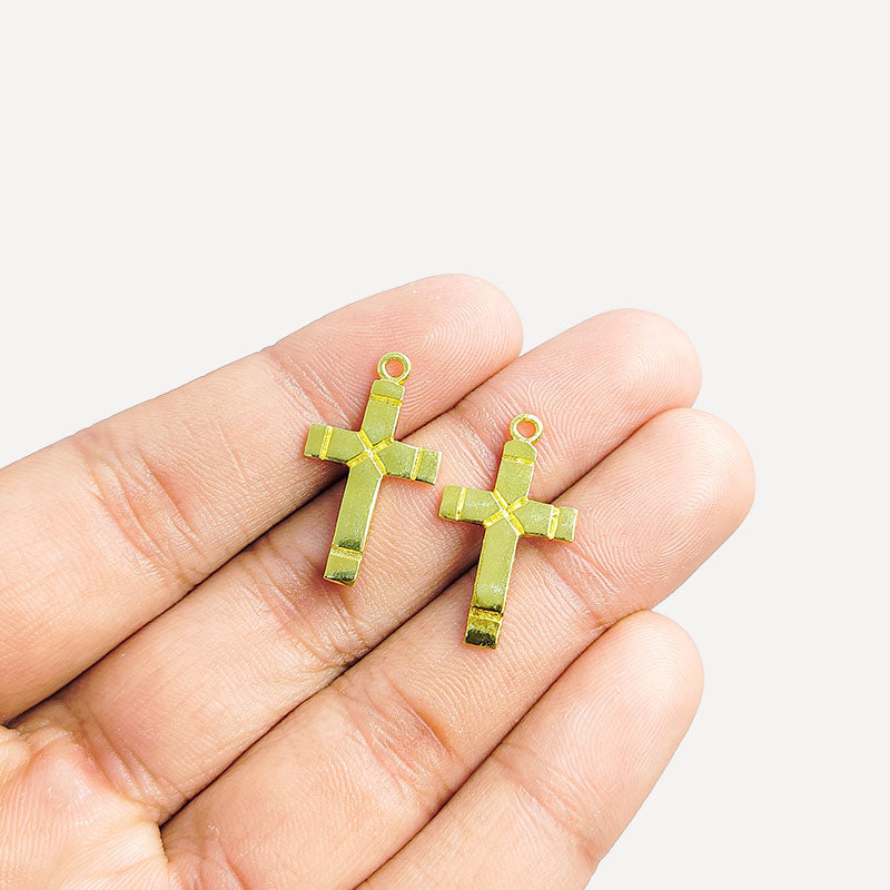 Minimal cross pendant crafted with 18K Gold Overlay Over Copper, handcrafted faith jewelry from India.