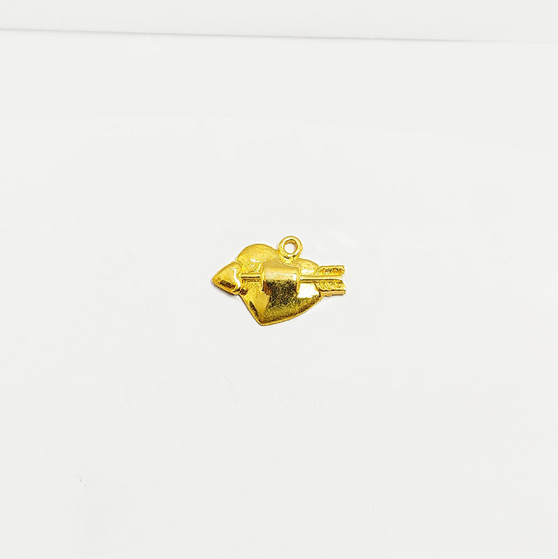 Heart arrow pendant crafted with 18K Gold Overlay Over Copper, handcrafted romantic jewelry from India.