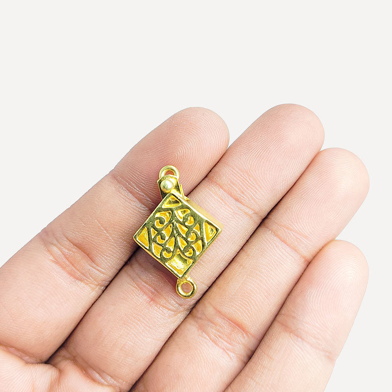 Diamond square jewelry clasp crafted with 18K Gold Overlay Over Copper, handcrafted decorative closure from India.