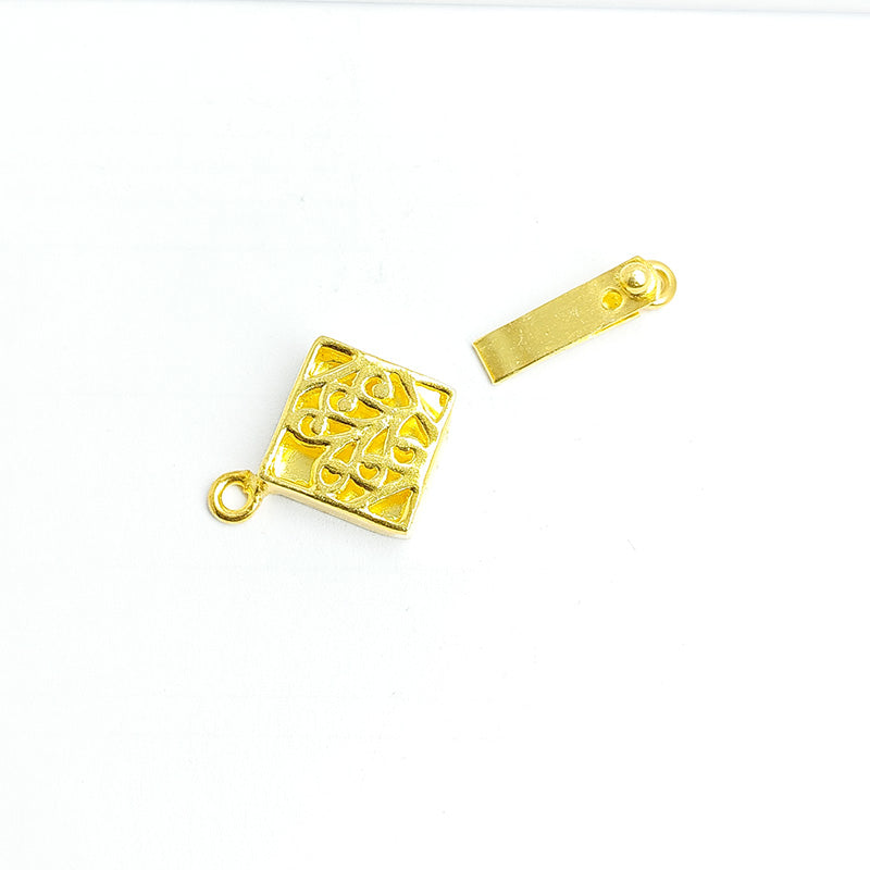Diamond square jewelry clasp crafted with 18K Gold Overlay Over Copper, handcrafted decorative closure from India.