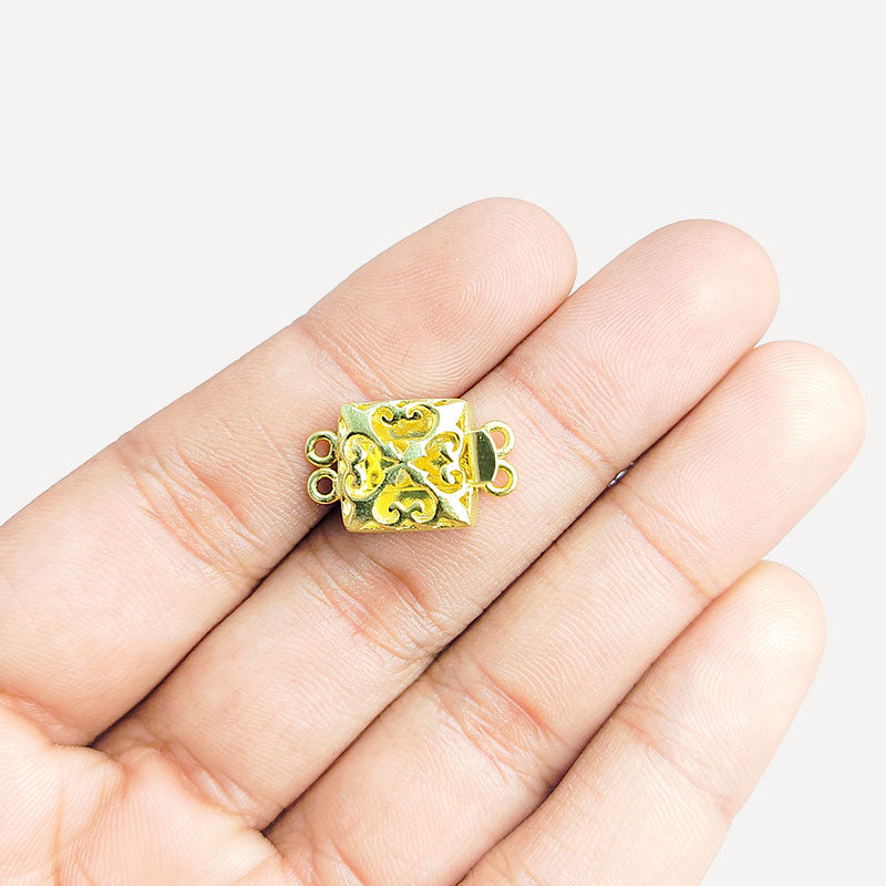 Two hole multi strand jewelry clasp crafted with 18K Gold Overlay Over Copper, handcrafted closure from India.