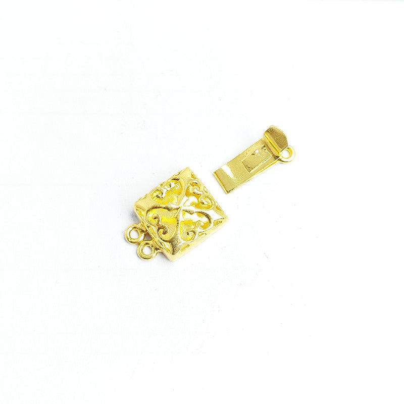 Two hole multi strand jewelry clasp crafted with 18K Gold Overlay Over Copper, handcrafted closure from India.
