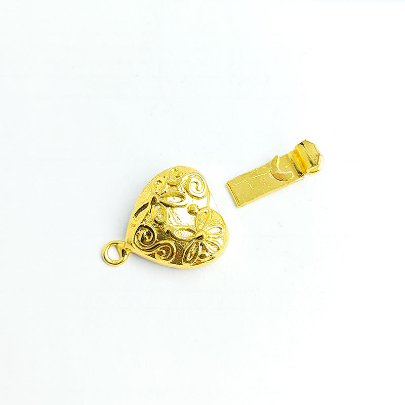 Heart floral jewelry clasp crafted with 18K Gold Overlay Over Copper, handcrafted decorative closure from India.