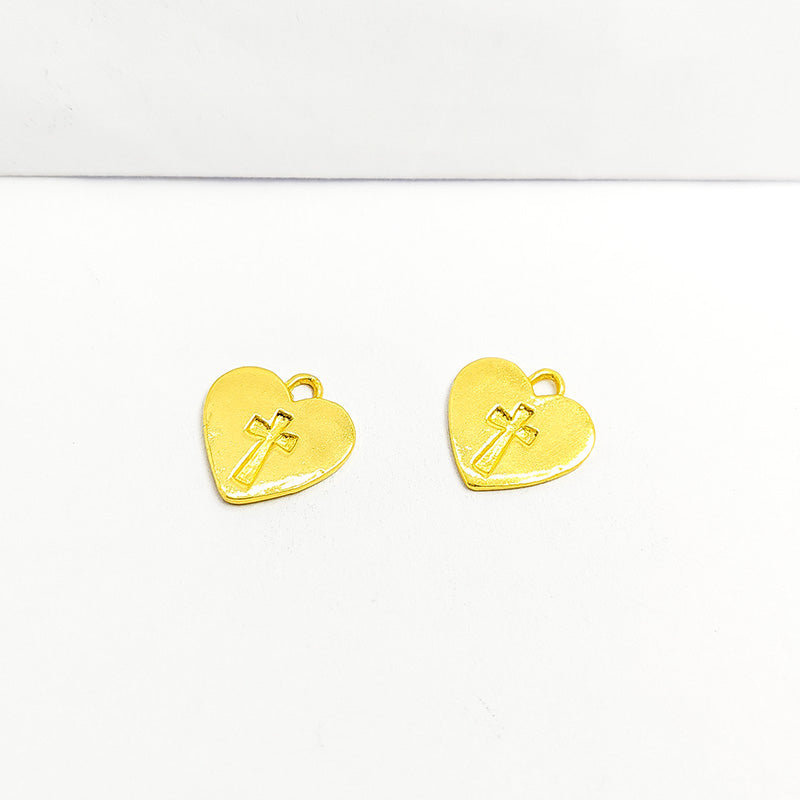 Heart cross jewelry charm crafted with 18K Gold Overlay Over Copper, handcrafted religious charm from India.
