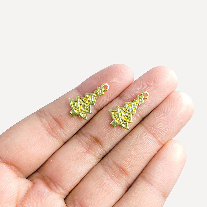 18K Gold Overlay Christmas Tree Pendant Handcrafted In India For Festive Jewelry