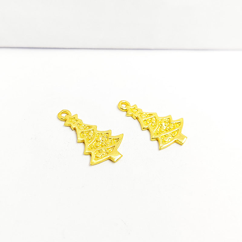 18K Gold Overlay Christmas Tree Pendant Handcrafted In India For Festive Jewelry