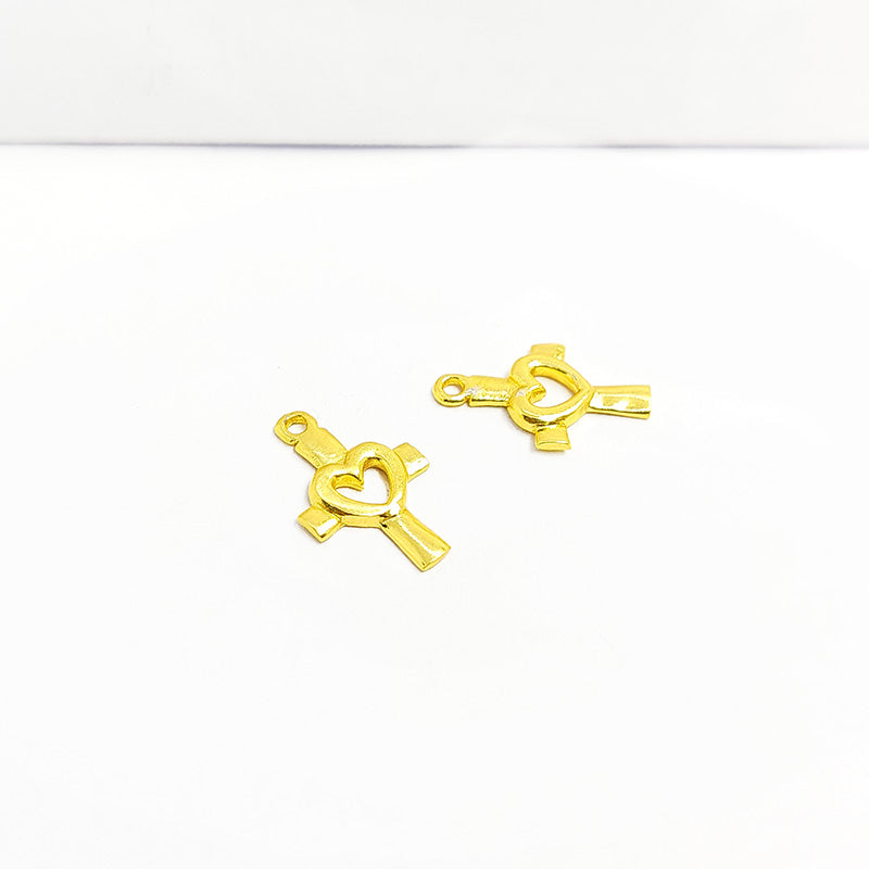 18K Gold Overlay Heart Cross Pendant Handcrafted In India For Faith Jewelry