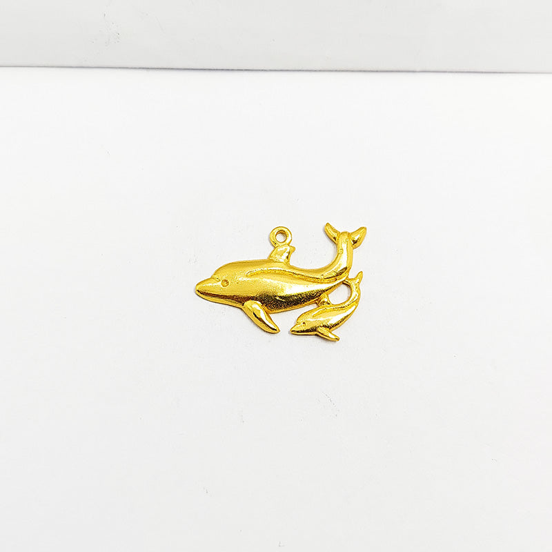 18K Gold Overlay Over Copper dolphin charm jewelry pendant handcrafted in India
