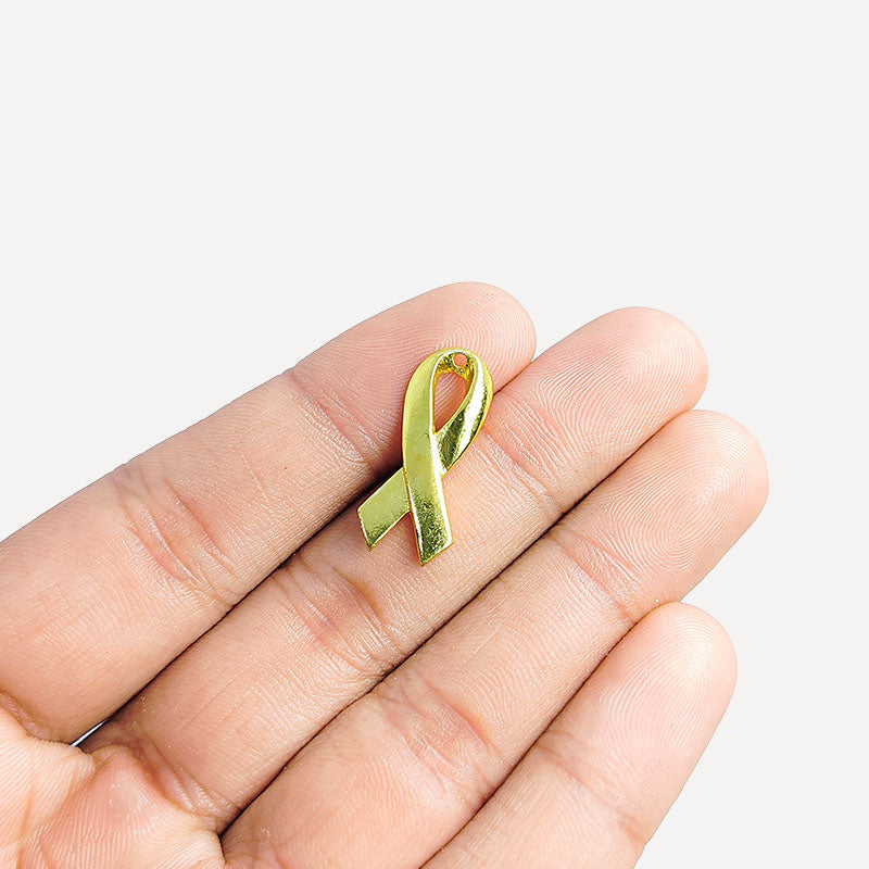 18K Gold Overlay awareness ribbon pendant handcrafted in India with polished gold finish