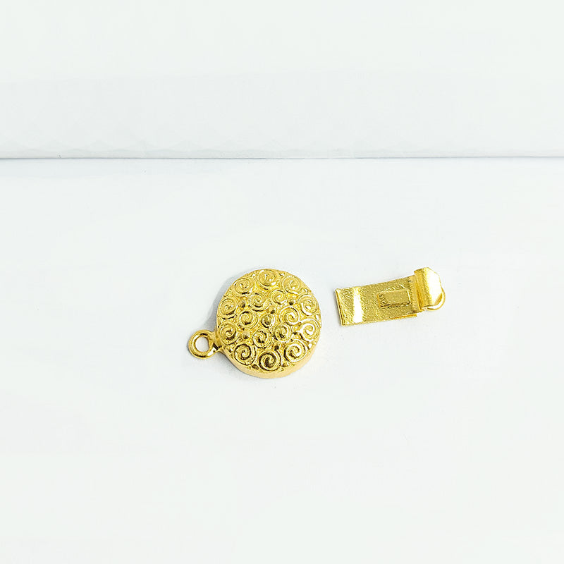 Handcrafted single hole multi strand filigree clasp in 18K Gold Overlay Over Copper from India for elegant necklaces and bracelets.