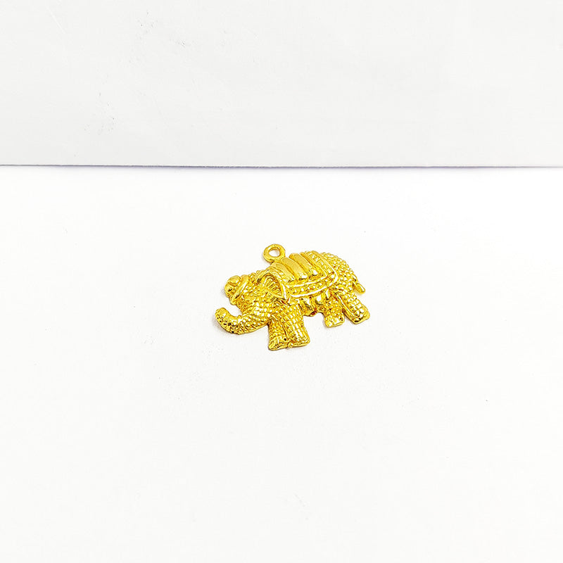 Handcrafted elephant shape pendant in 18K Gold Overlay Over Copper from India for symbolic and artistic jewelry designs.