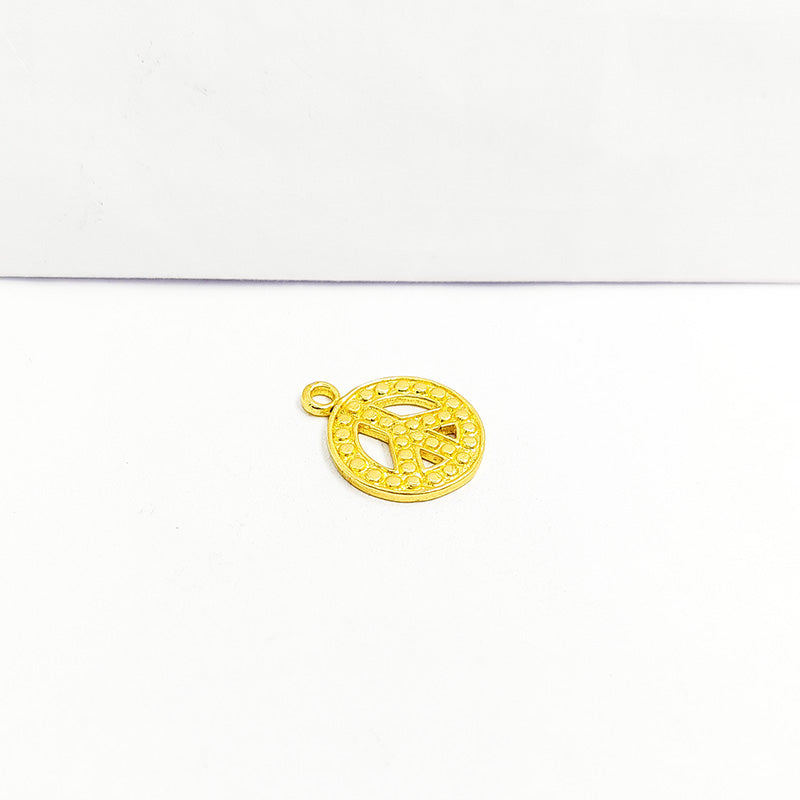 Handcrafted peace symbol charm in 18K Gold Overlay Over Copper from India for meaningful and expressive jewelry designs.