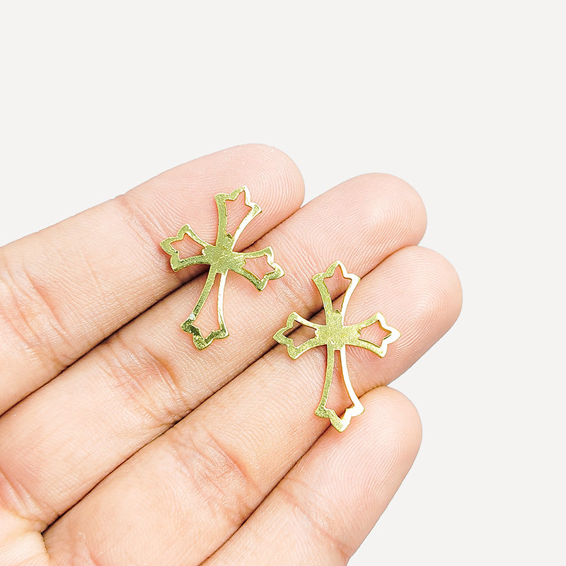 Handcrafted cross pendant bail in 18K Gold Overlay Over Copper from India for elegant and symbolic jewelry designs.