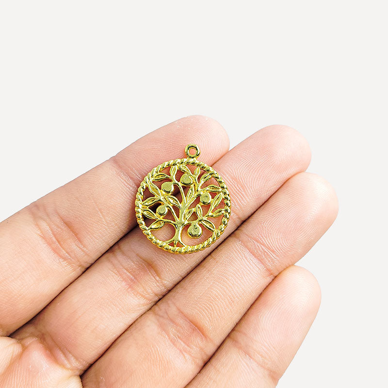 Round Tree of Life pendant in 18K Gold Overlay Over Copper handcrafted in India for retail jewelry customers