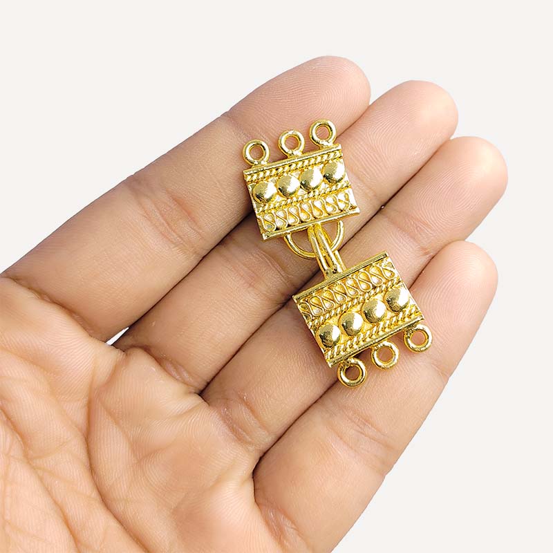 Multi strand box clasp in 18K Gold Overlay Over Copper handcrafted in India with decorative gold finish for retail jewelry making