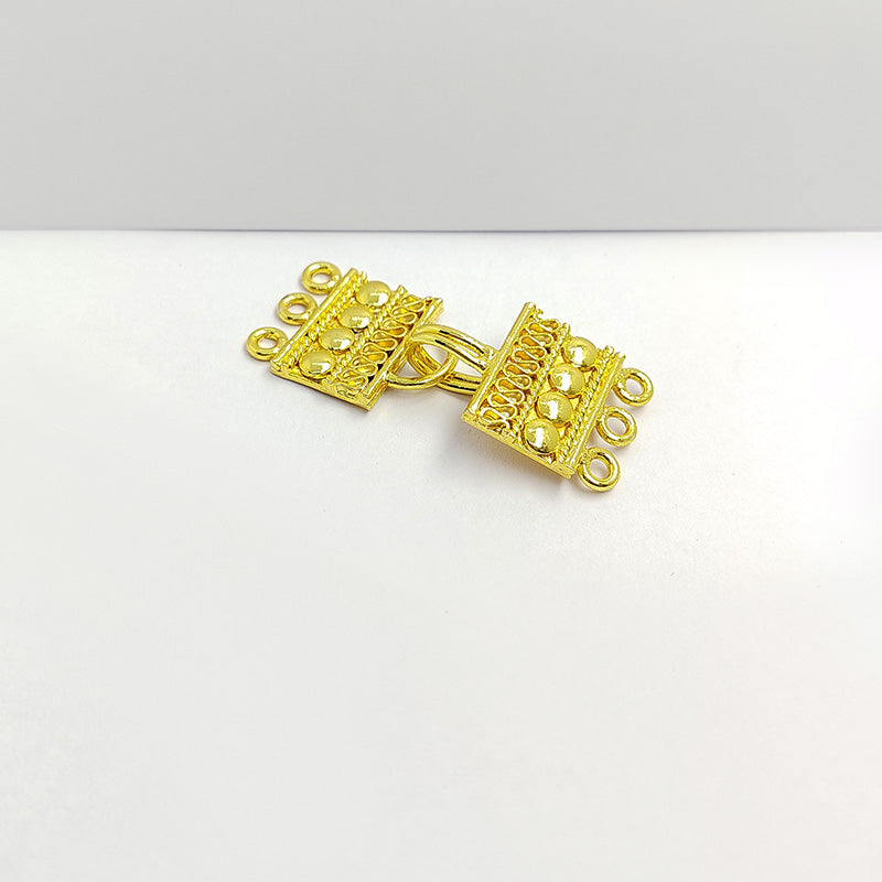 Multi strand box clasp in 18K Gold Overlay Over Copper handcrafted in India with decorative gold finish for retail jewelry making