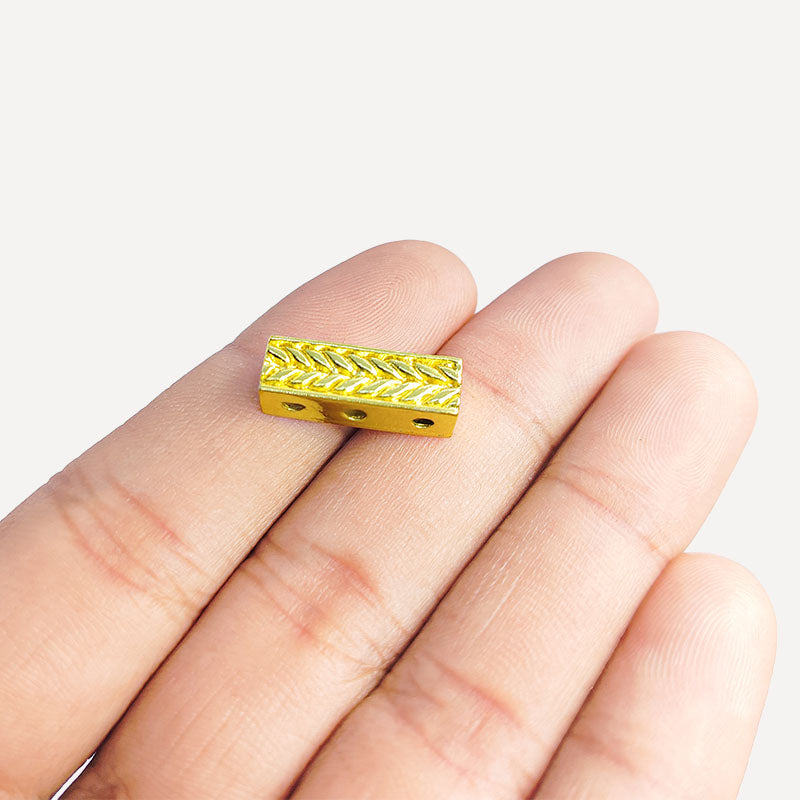 18K Gold Overlay Over Copper multi strand grain design spacer bar with 3 hole, handcrafted in India jewelry making component