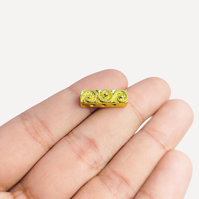 18K Gold Overlay Over Copper multi strand swirl design spacer bar with 3 hole, handcrafted in India jewelry making component