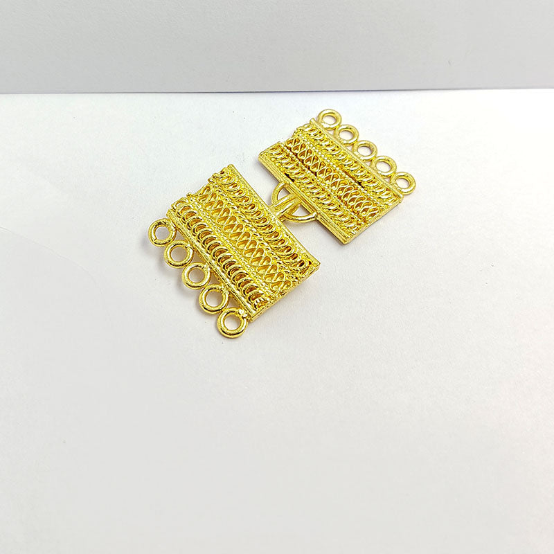 18K Gold Overlay Over Copper multi strand hook with 5 holes decorative clasp, handcrafted in India jewelry making component