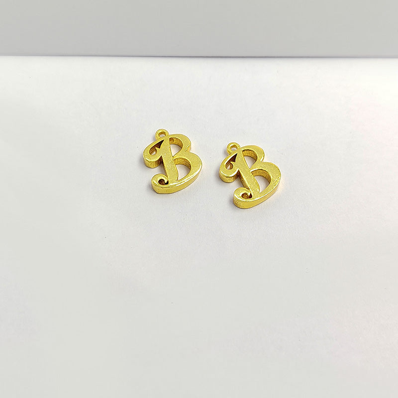 18K Gold Overlay Over Copper script letter B pendant with top loop, handcrafted in India personalized jewelry charm