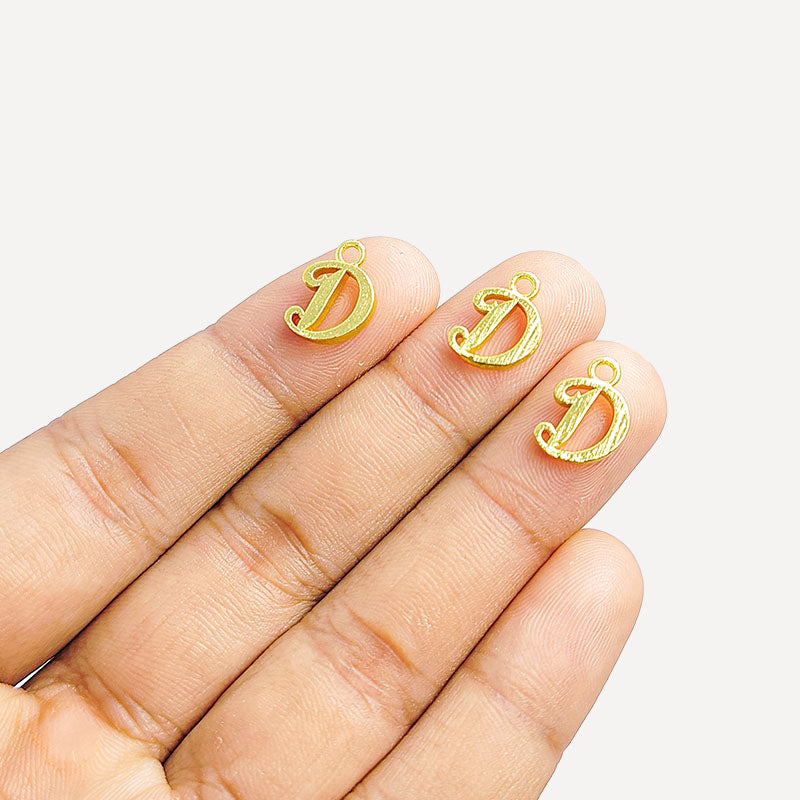 18K Gold Overlay Over Copper script letter D Charm with top loop, handcrafted in India personalized jewelry charm