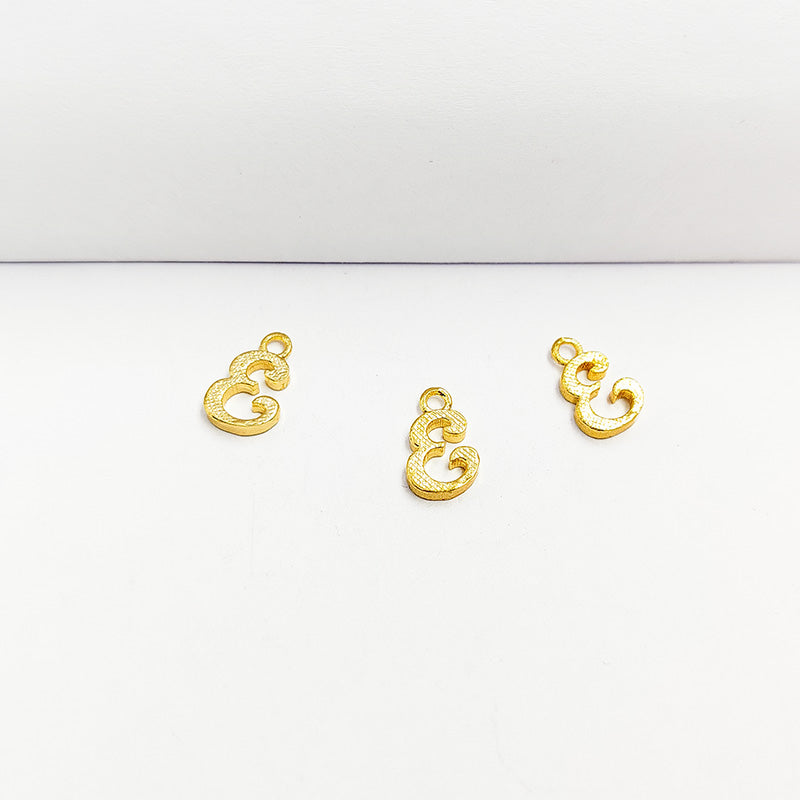 18K Gold Overlay Over Copper script letter E Charm with top loop, handcrafted in India personalized jewelry charm