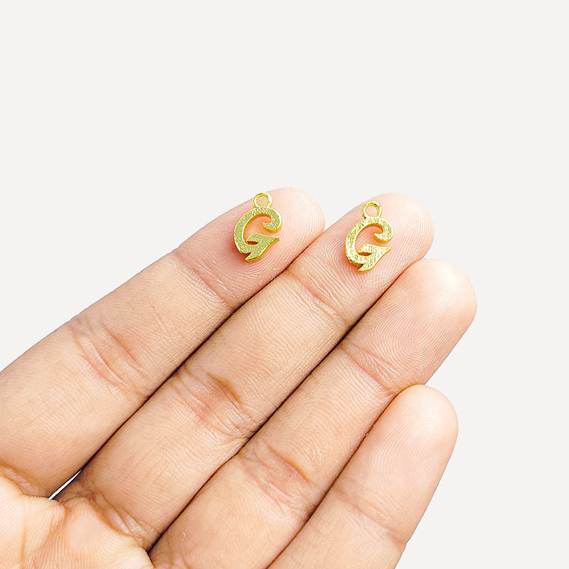 Handcrafted letter G Charm made with 18K Gold Overlay Over Copper, textured script initial charm from India