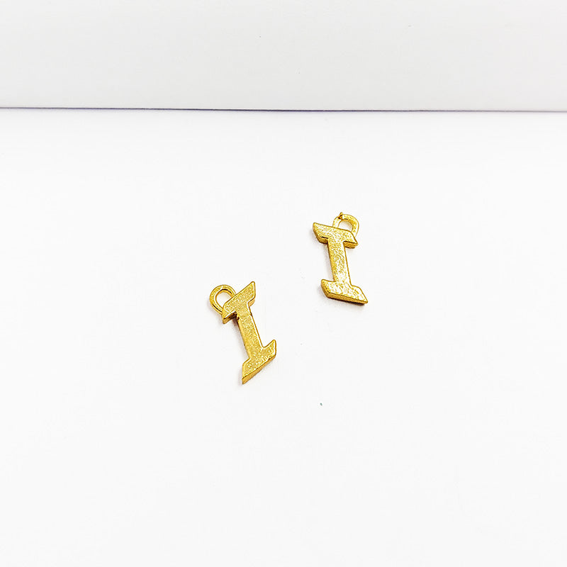 Alphabet I Charm handcrafted in India featuring 18K Gold Overlay Over Copper with minimalist textured finish.
