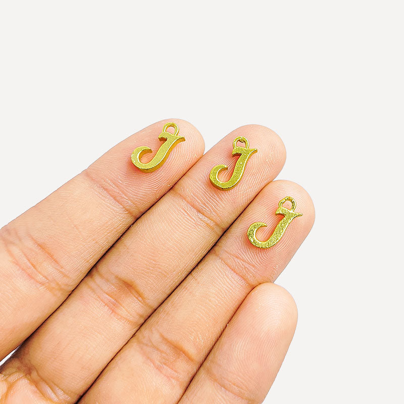 Alphabet J Charm handcrafted in India featuring 18K Gold Overlay Over Copper with minimalist textured finish.