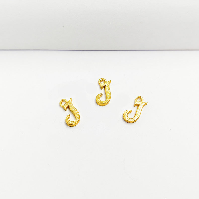 Alphabet J Charm handcrafted in India featuring 18K Gold Overlay Over Copper with minimalist textured finish.