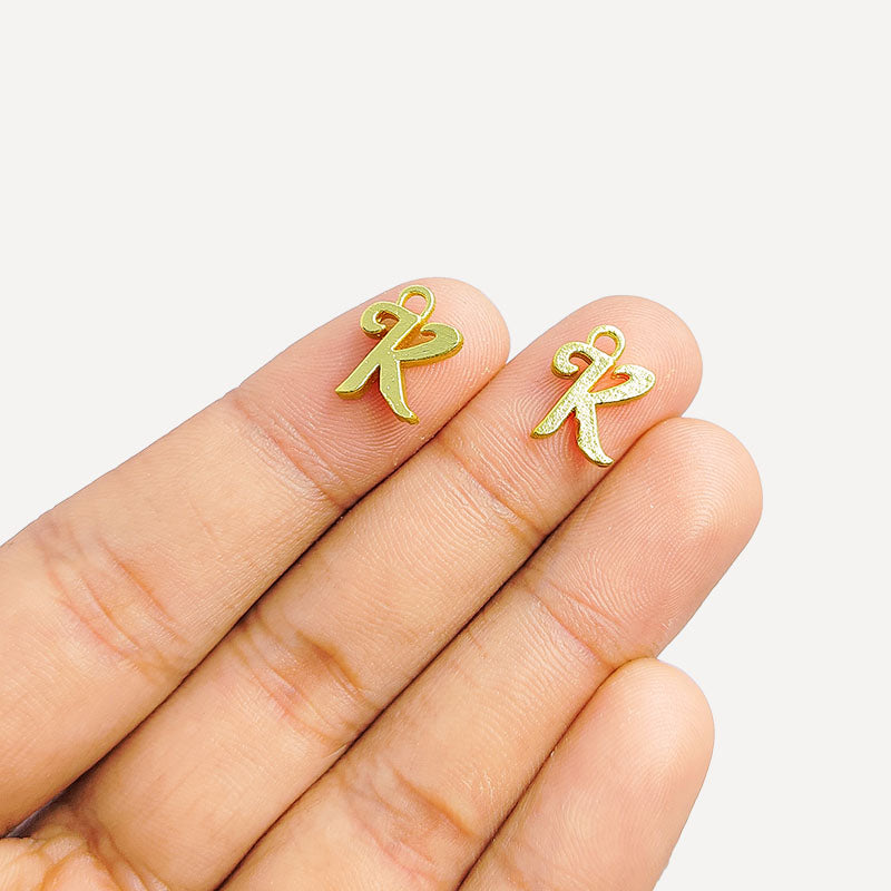 Alphabet K Charm  handcrafted in India featuring 18K Gold Overlay Over Copper with minimalist textured finish.