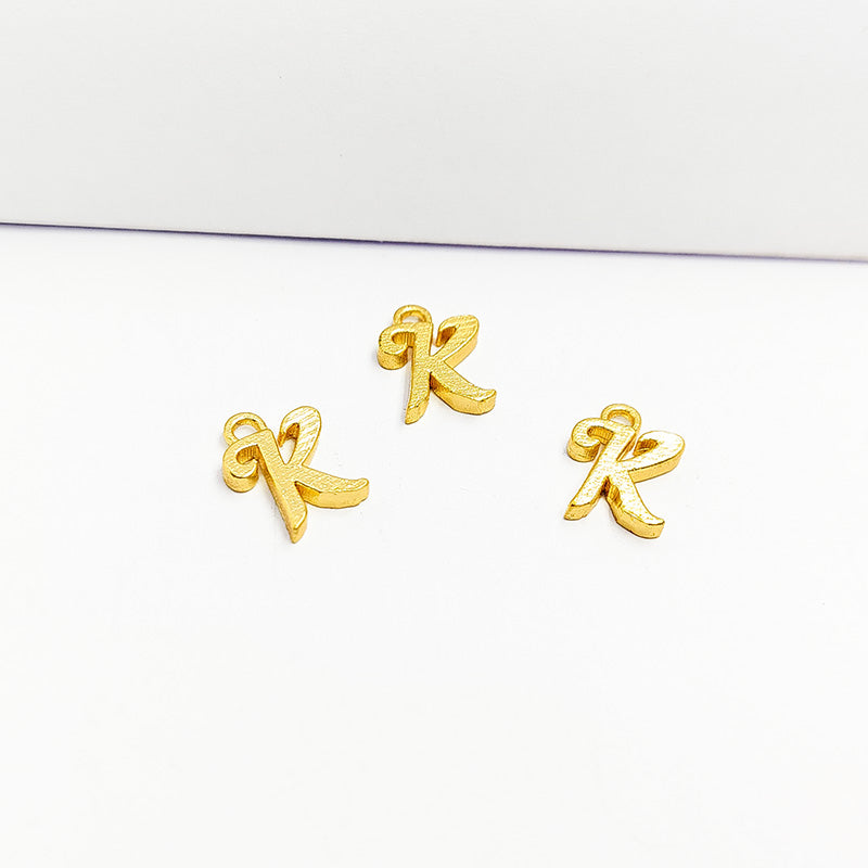 Alphabet K Charm handcrafted in India featuring 18K Gold Overlay Over Copper with minimalist textured finish.
