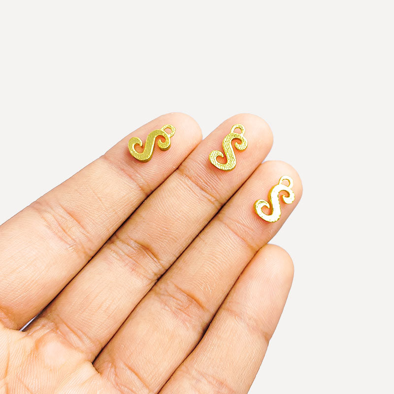 ‘S’ charm handcrafted in India featuring 18K Gold Overlay Over Copper with elegant textured finish.