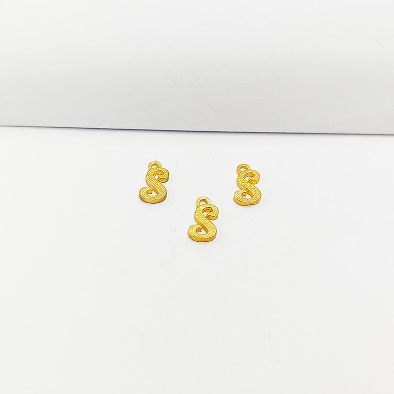 ‘S’ charm handcrafted in India featuring 18K Gold Overlay Over Copper with elegant textured finish.